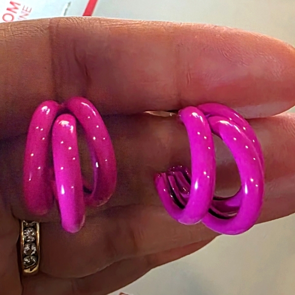 Pink Triple Layer Hoop Earrings - Picture 3 of 7